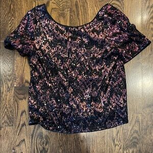 Sanctuary Black and Pink Sequin Short Sleeve Top
